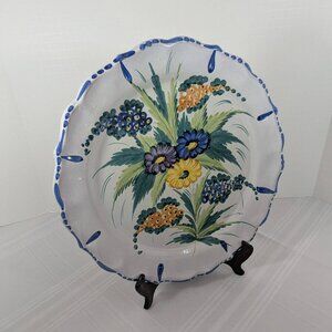 Vintage hand-painted Italian Majolica floral serving platter 13.5" diameter